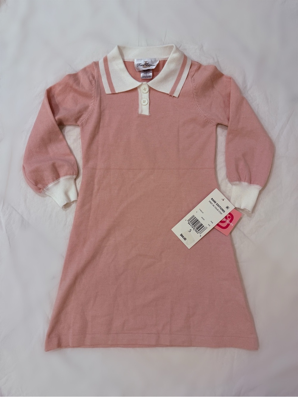 NWT Rare Editions Girls Pink Sweater Polo Dress Sz 5